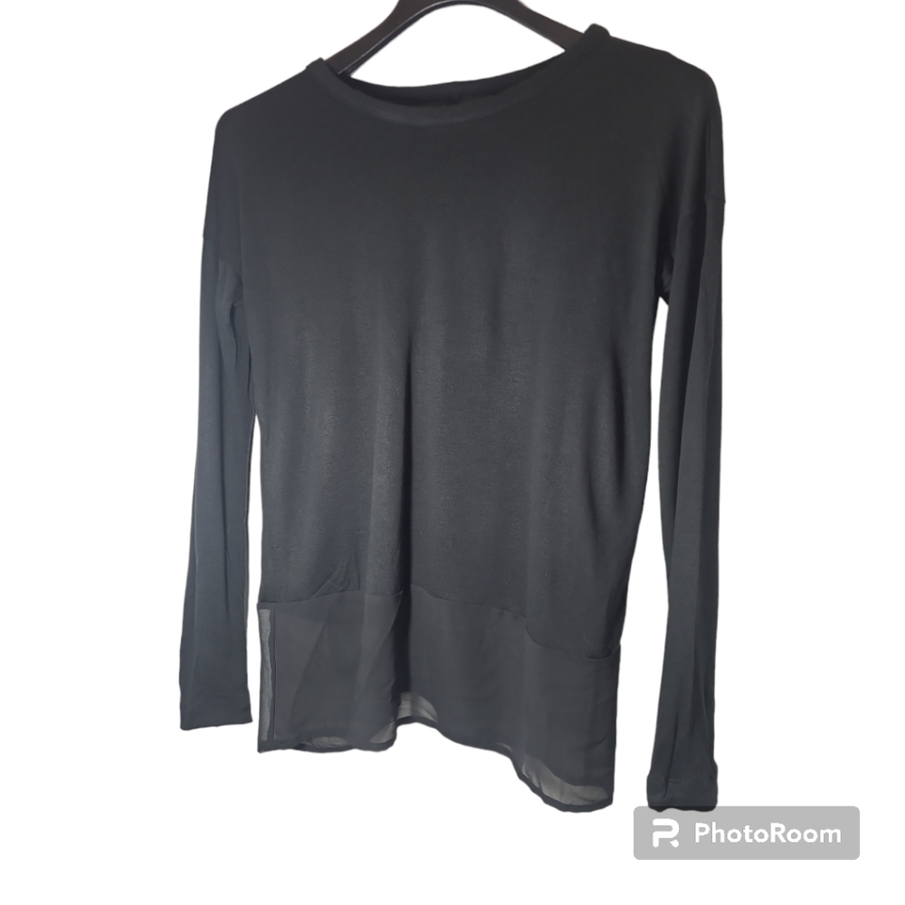 Rag & Bone Long Sleeve Modal Silk Mixed Media Distressed Top Sheer Trim Size S - Picture 10 of 10